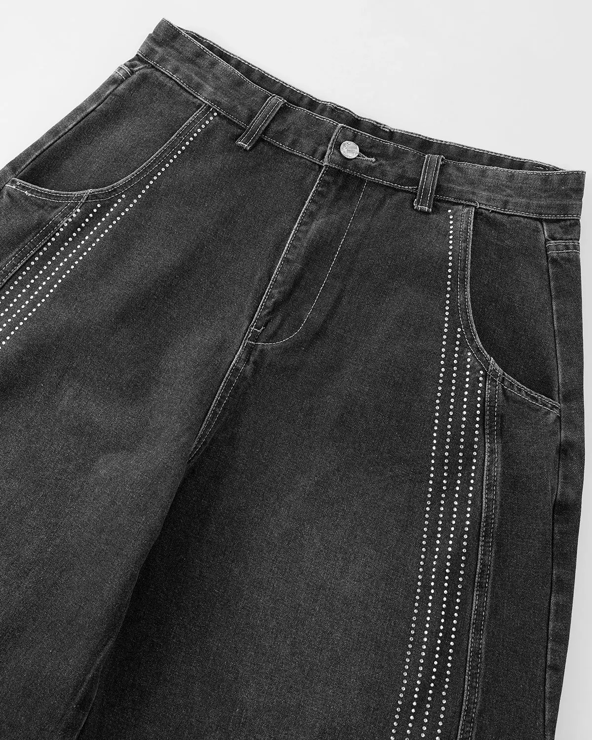 Front Striped Rhinestone Barrel Jeans | Inflation Streetwear - Image 3