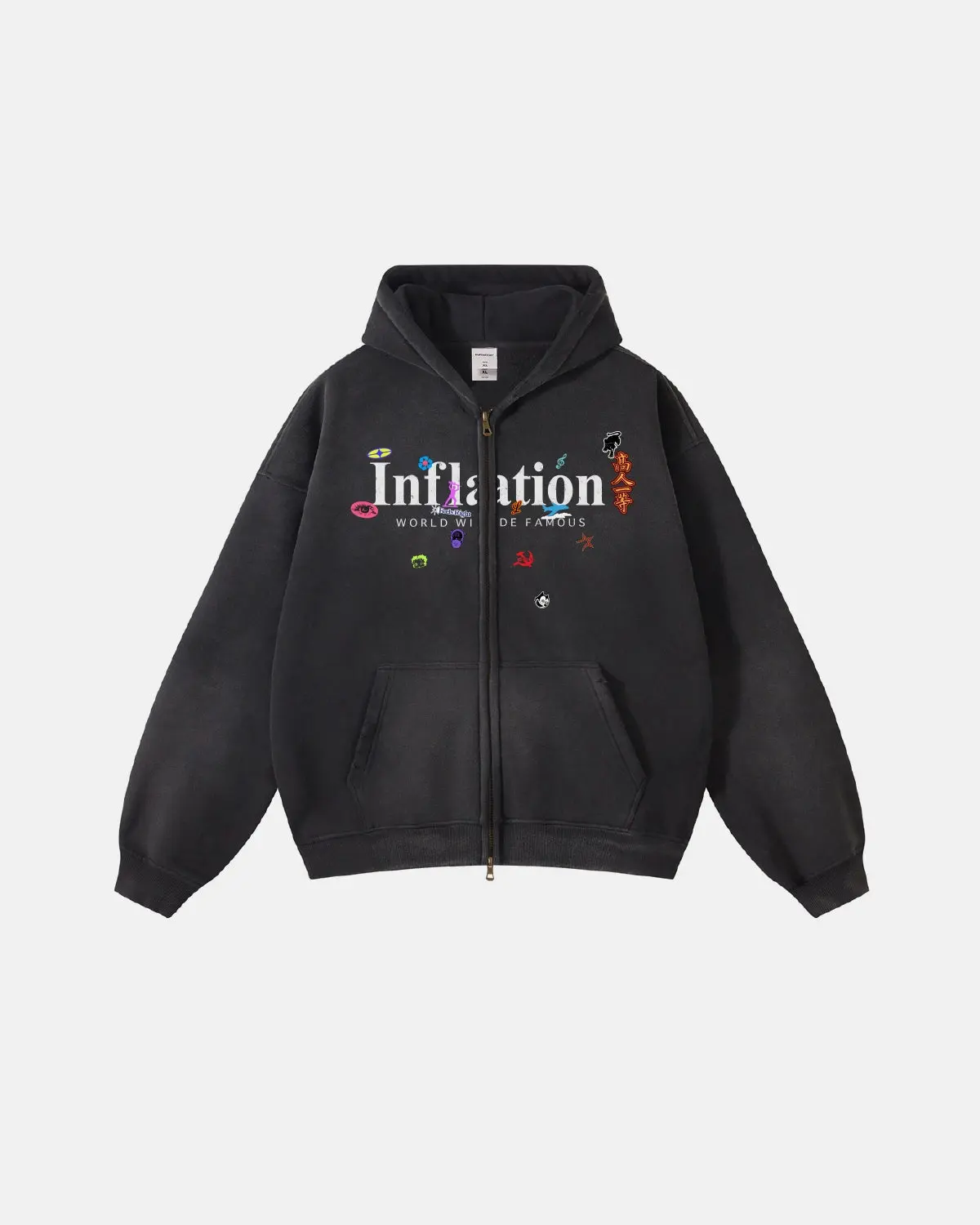 Graphic Acid Washed Zip Up Hoodies | Inflation Streetwear