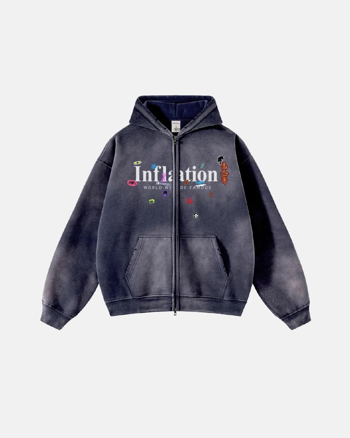 Graphic Acid Washed Zip Up Hoodies | Inflation Streetwear - Image 4