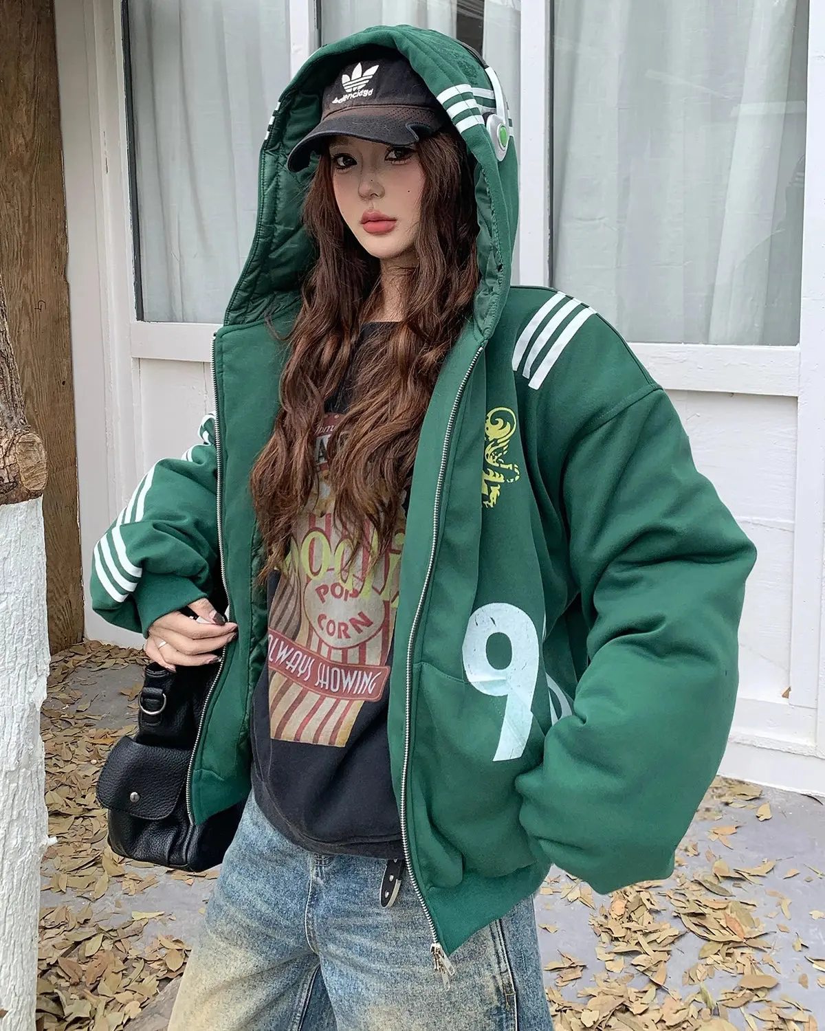 Gothic Striped Hooded Bomber Jacket | Inflation Streetwear - Image 3