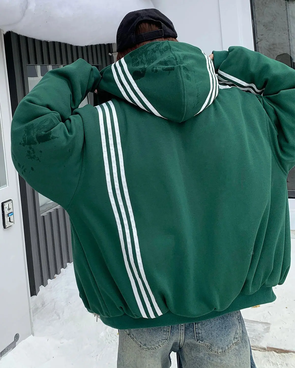Gothic Striped Hooded Bomber Jacket | Inflation Streetwear - Image 4