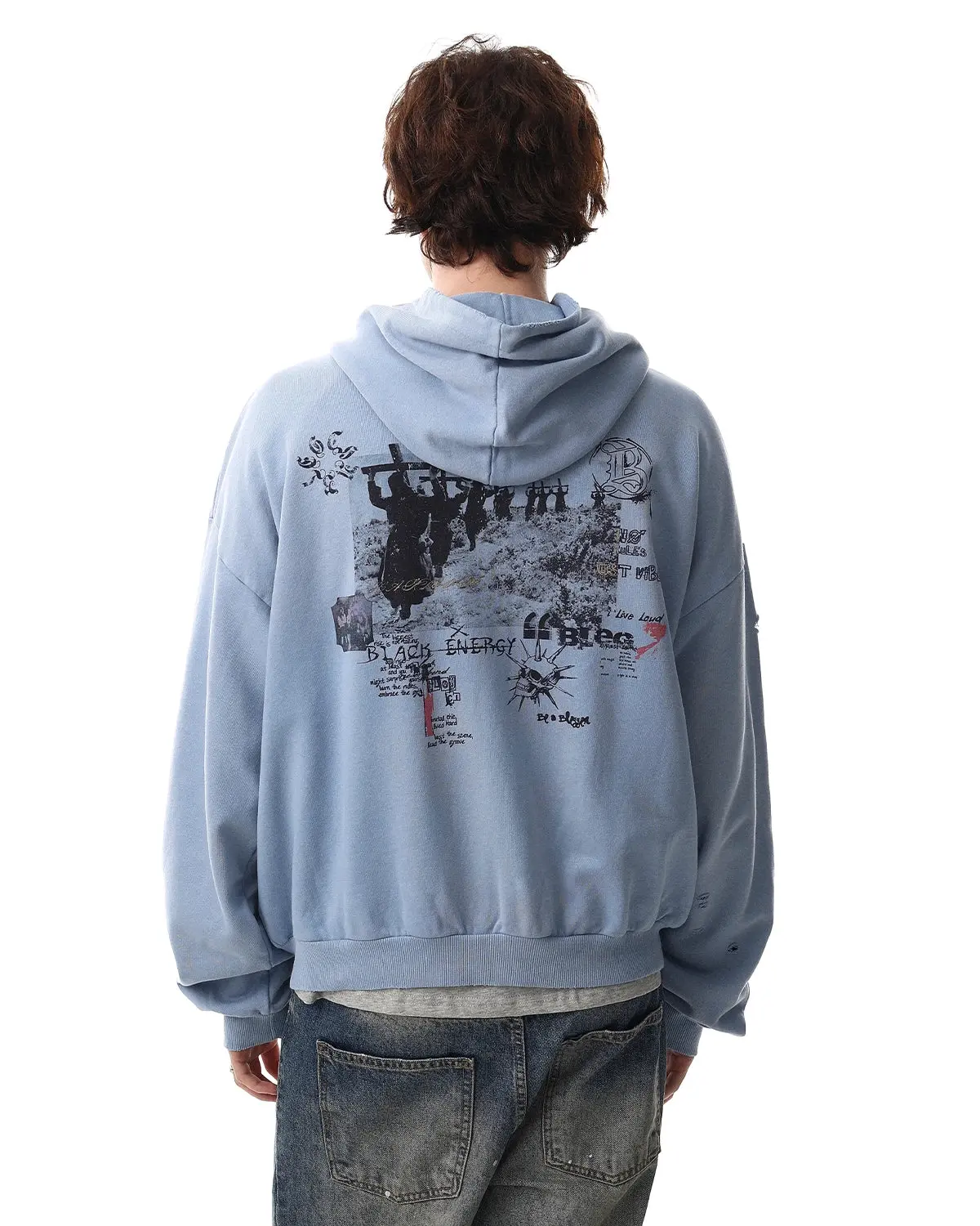 Graffiti Character Distressed Washed Zip Hoodies | Inflation Streetwear - Image 4