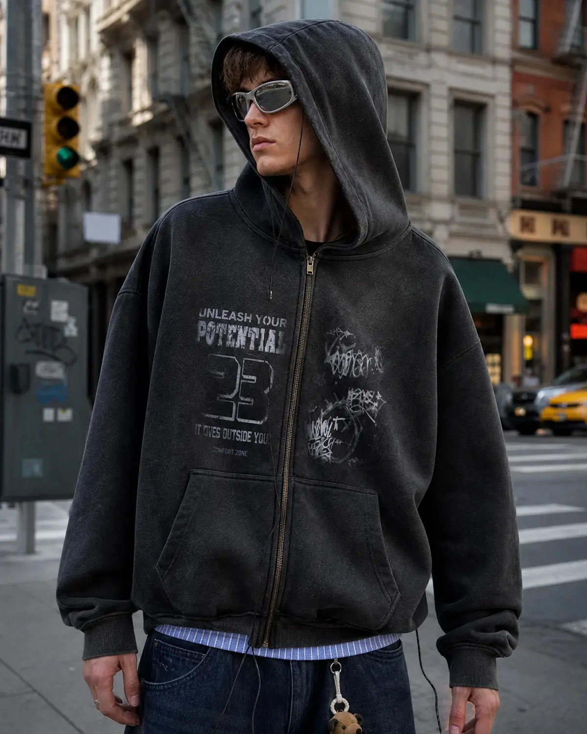 Graphic Washed Zip Up Hoodies | Inflation Streetwear - Image 5