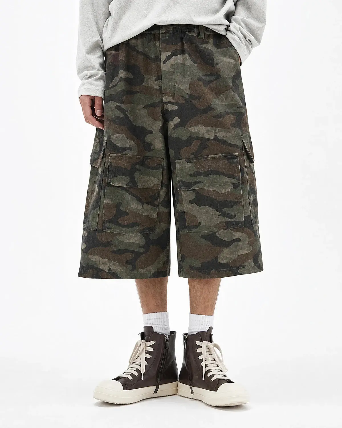 Grey Camo Utility Longline Shorts | Inflation Streetwear - Image 5