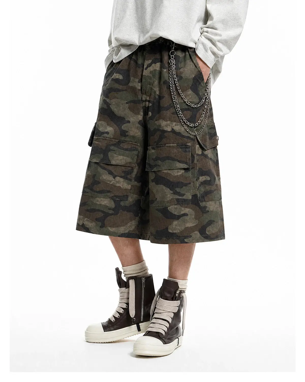 Grey Camo Utility Longline Shorts | Inflation Streetwear - Image 6