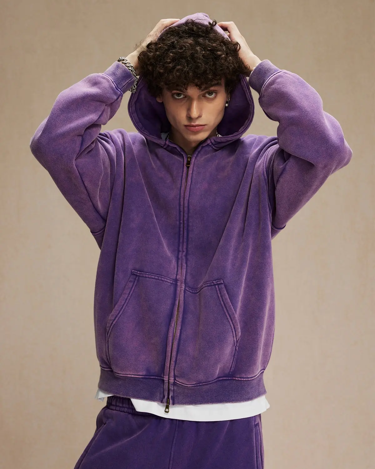 INFLATION Washed Distressed Fleece Zip Up Hoodies - Image 26