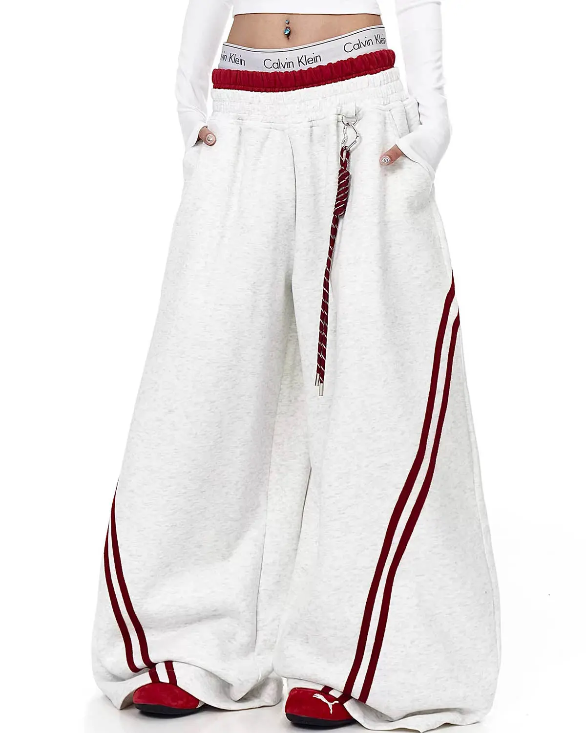 Grey Striped Baggy Sweatpants | Inflation Streetwear - Image 5