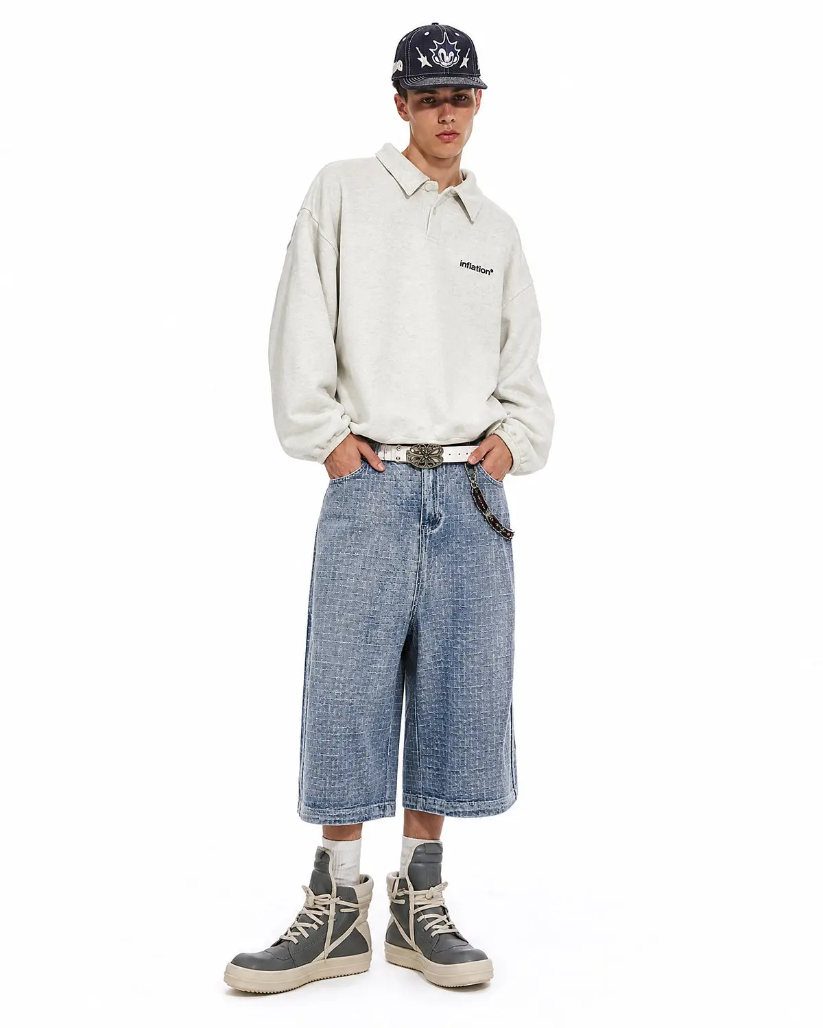 Grid Texture Baggy Jorts | Inflation Streetwear - Image 4