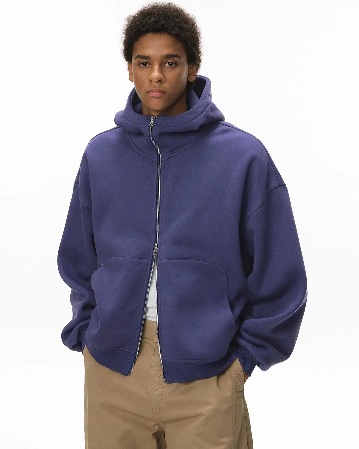 High Collar Fleece Double Zip-Up Hoodies | Inflation Streetwear - Image 11