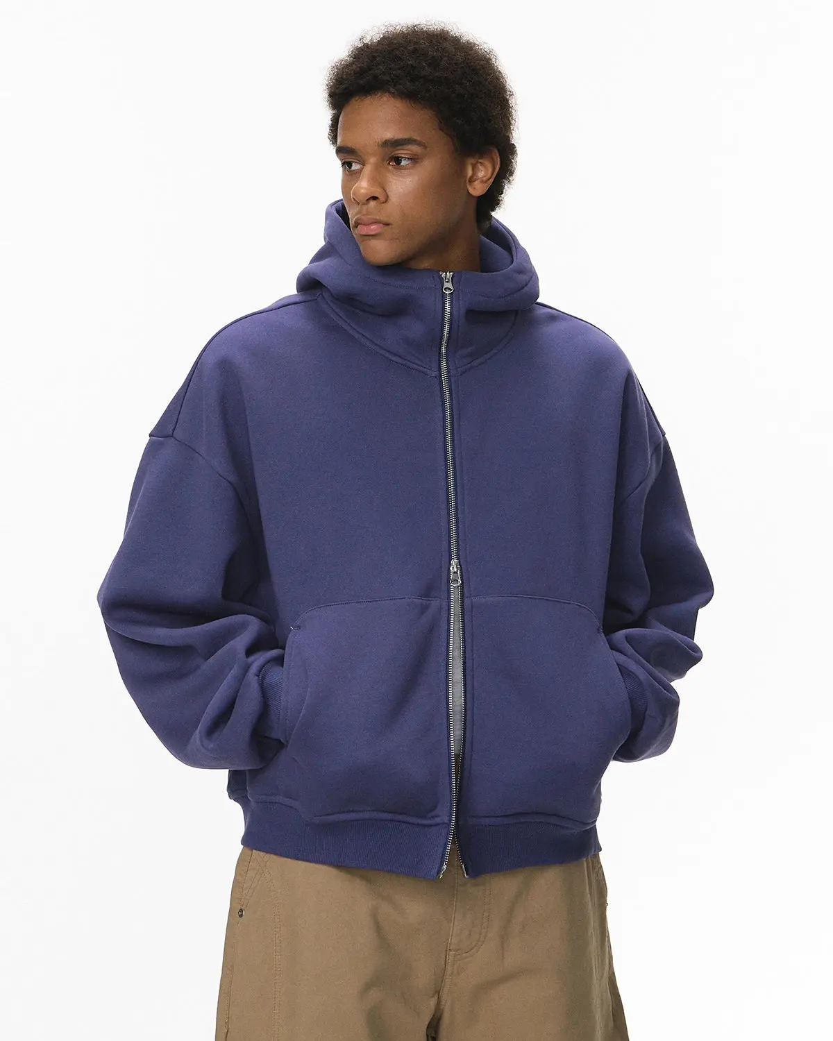 High Collar Fleece Double Zip-Up Hoodies | Inflation Streetwear - Image 12