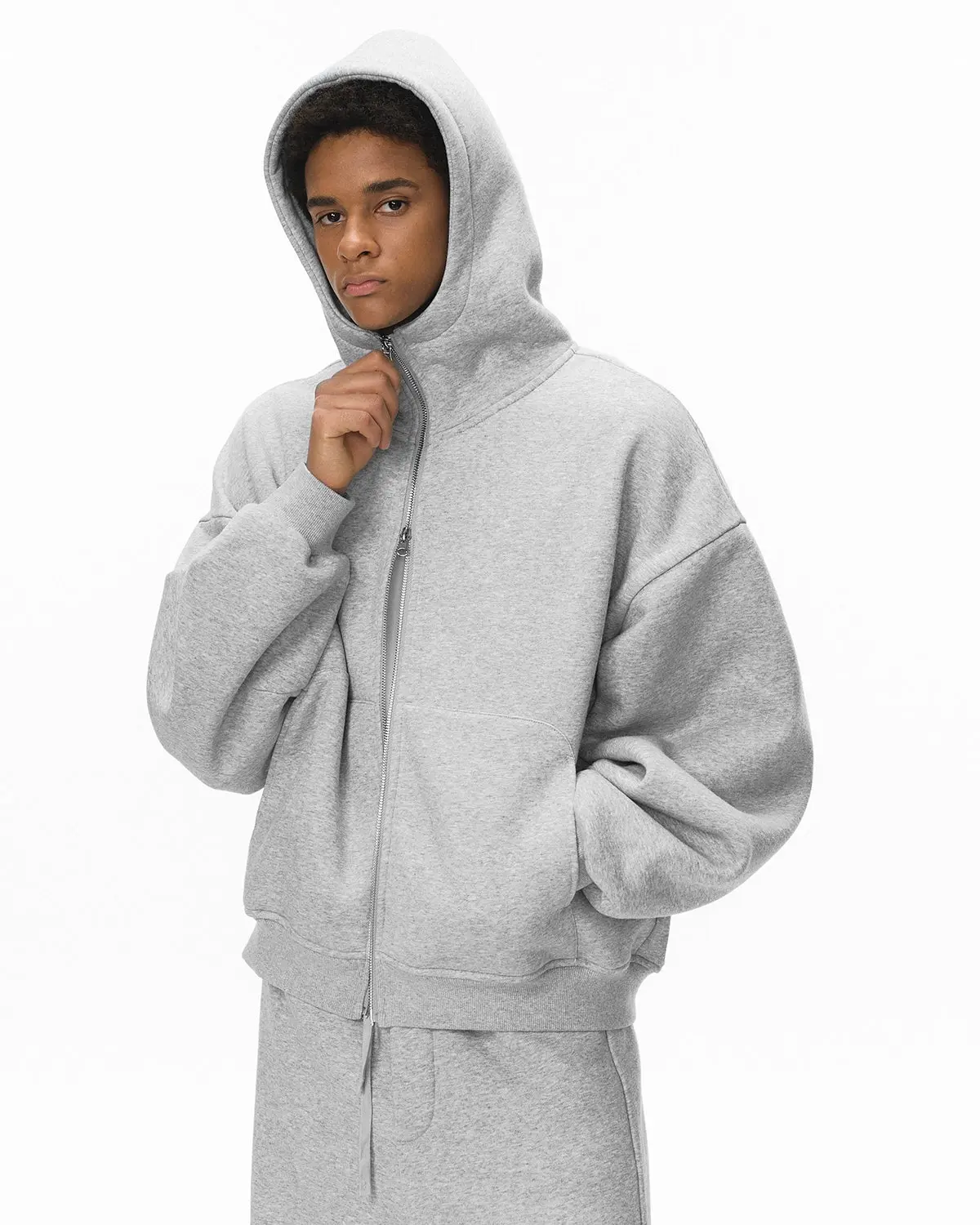 High Collar Fleece Double Zip-Up Hoodies | Inflation Streetwear - Image 2