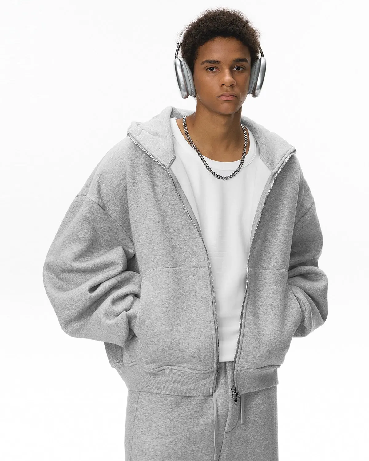High Collar Fleece Double Zip-Up Hoodies | Inflation Streetwear - Image 3