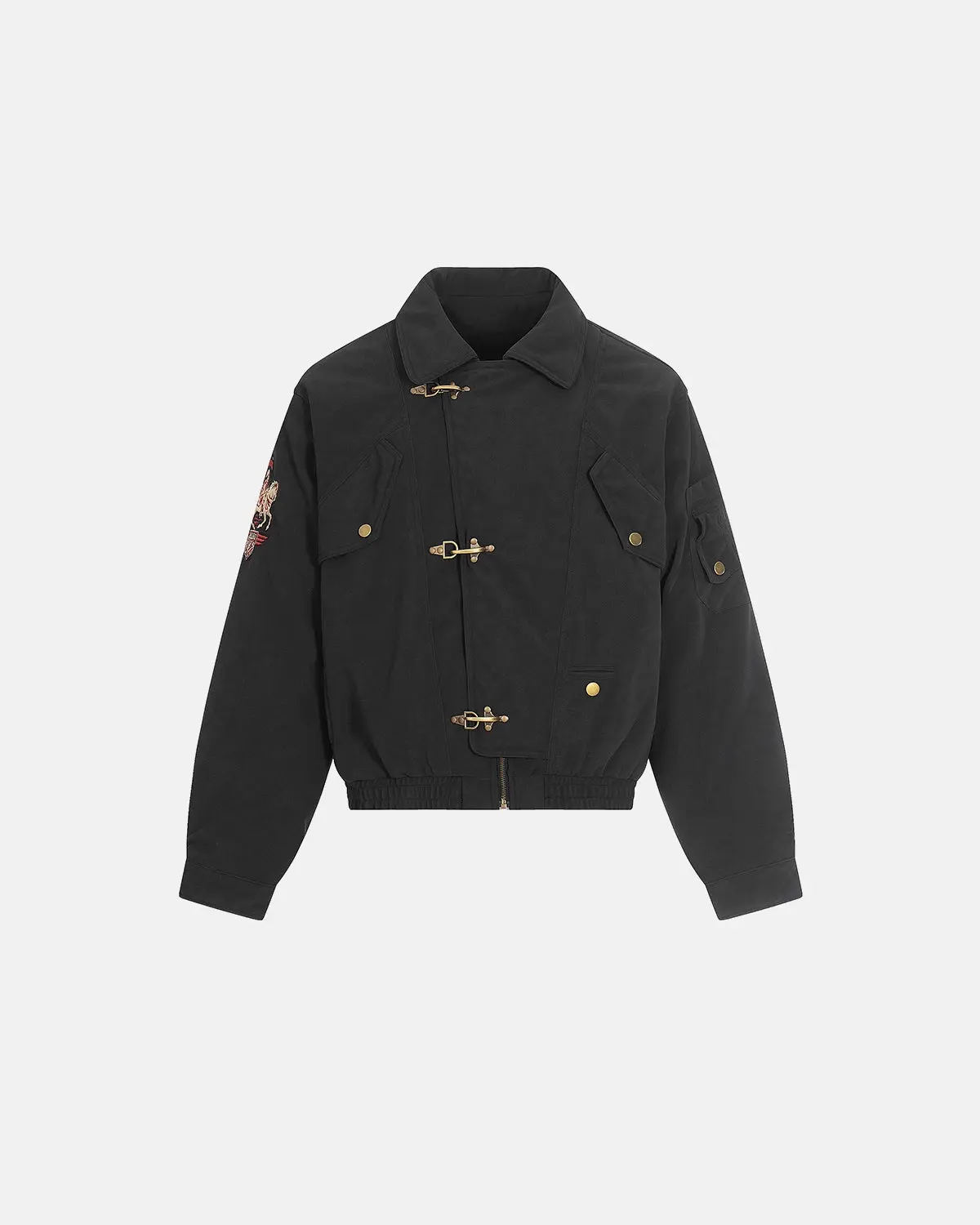 Horse Embroidery Suede Clasp Padded Jacket | Inflation Streetwear - Image 6