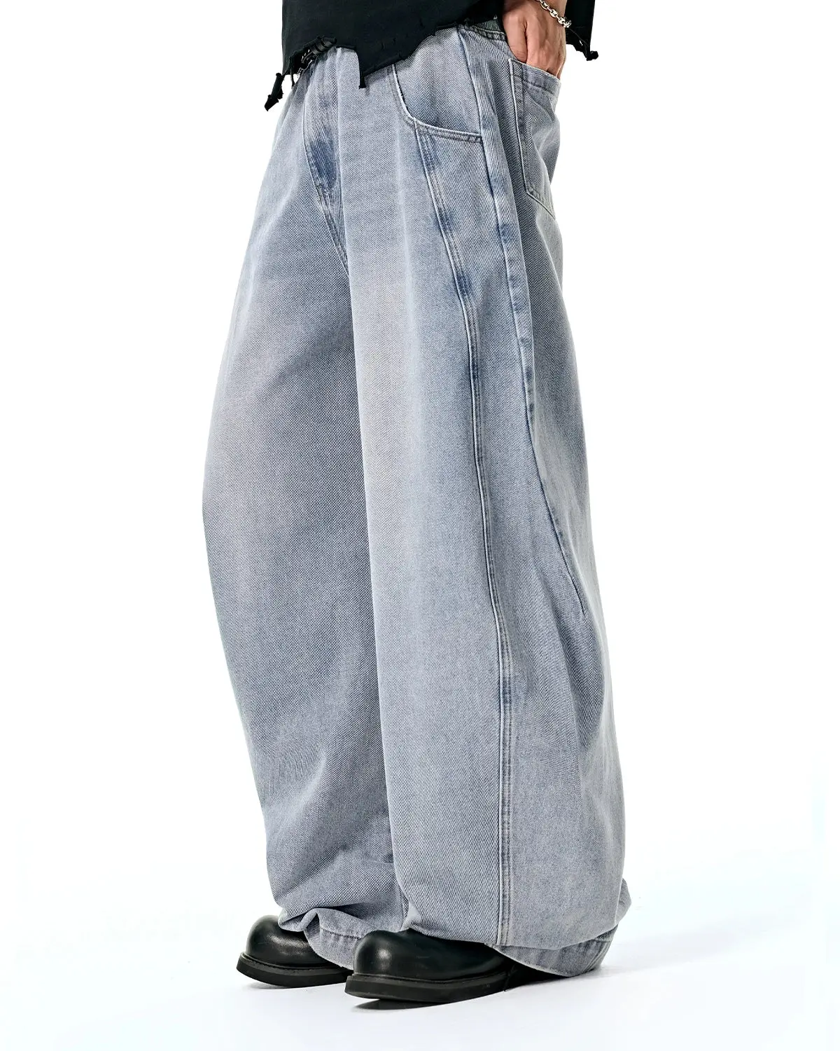 Acid Washed Distressed Barrel Jeans | Inflation Streetwear - Image 7
