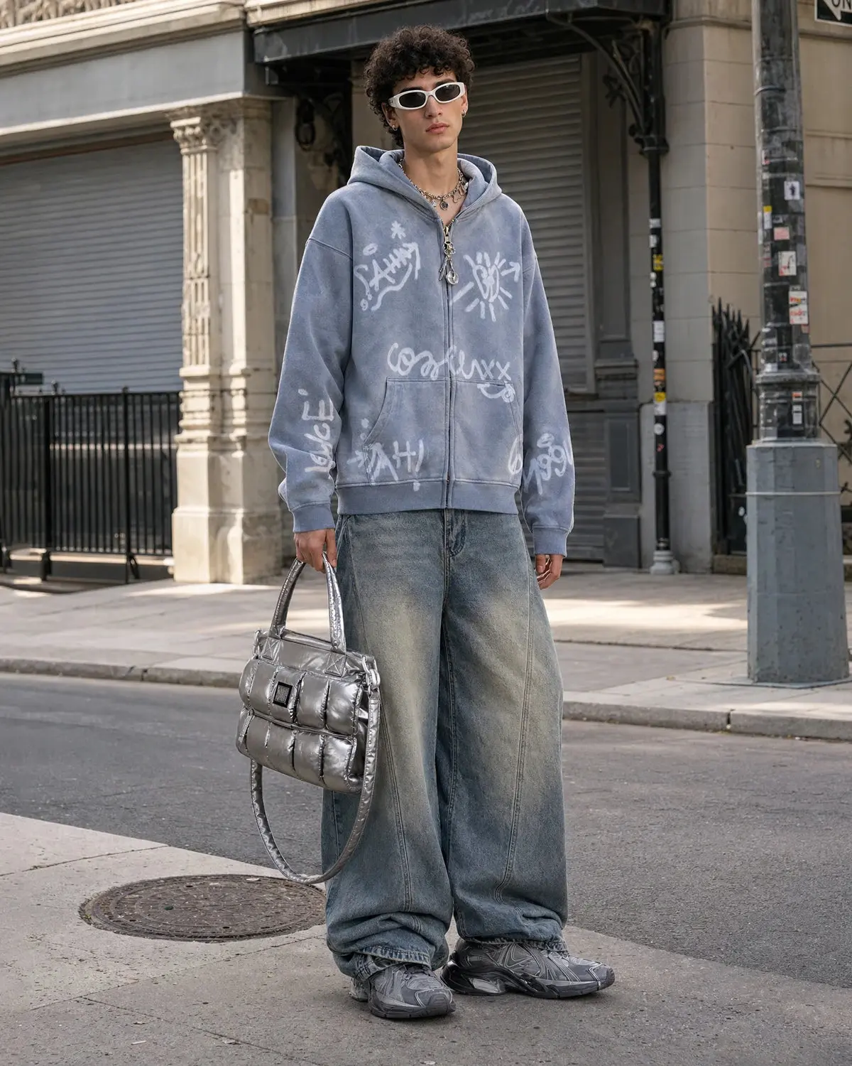 INFLATION Graffiti Washed Zip Up Hoodies - Image 4