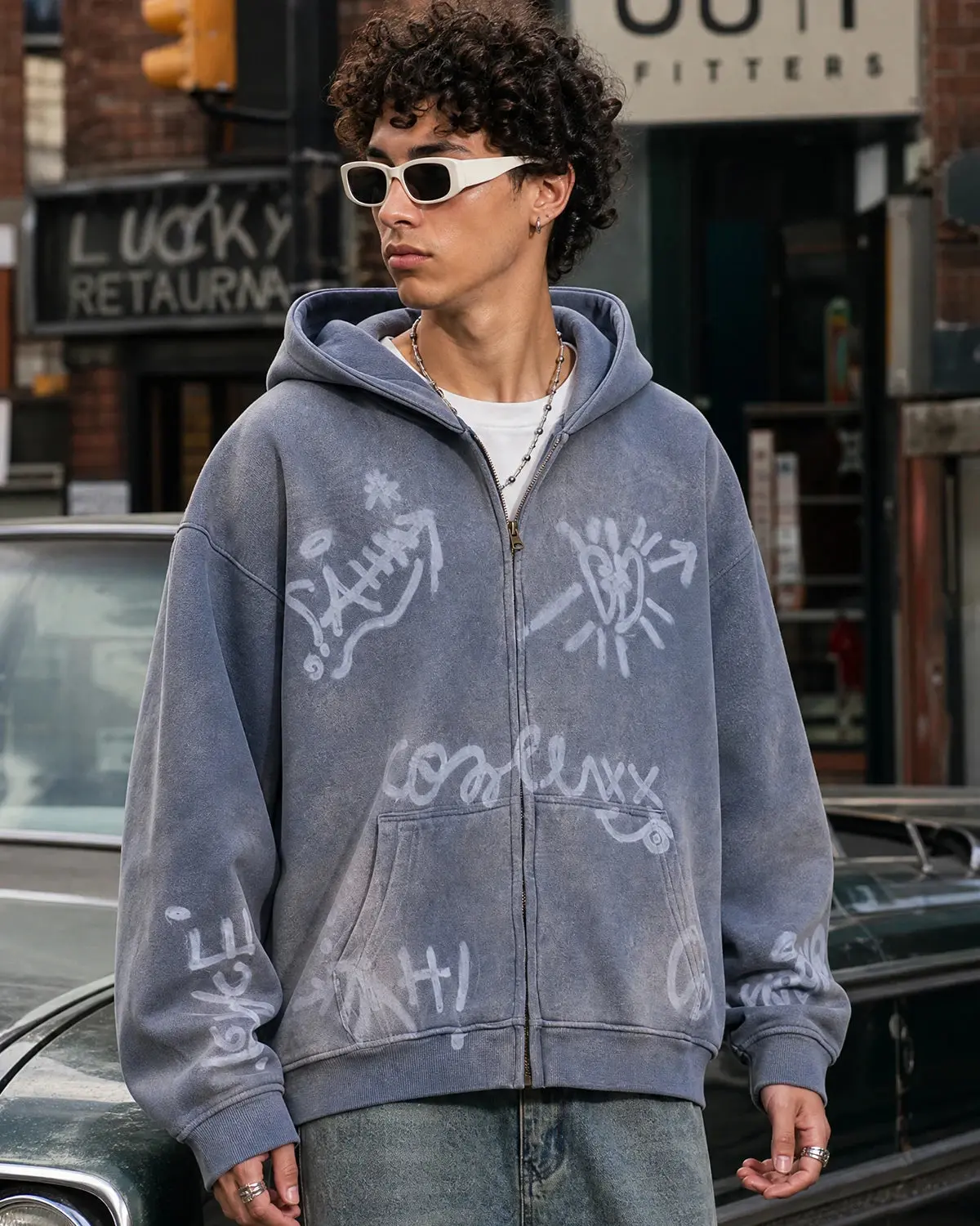INFLATION Graffiti Washed Zip Up Hoodies - Image 5