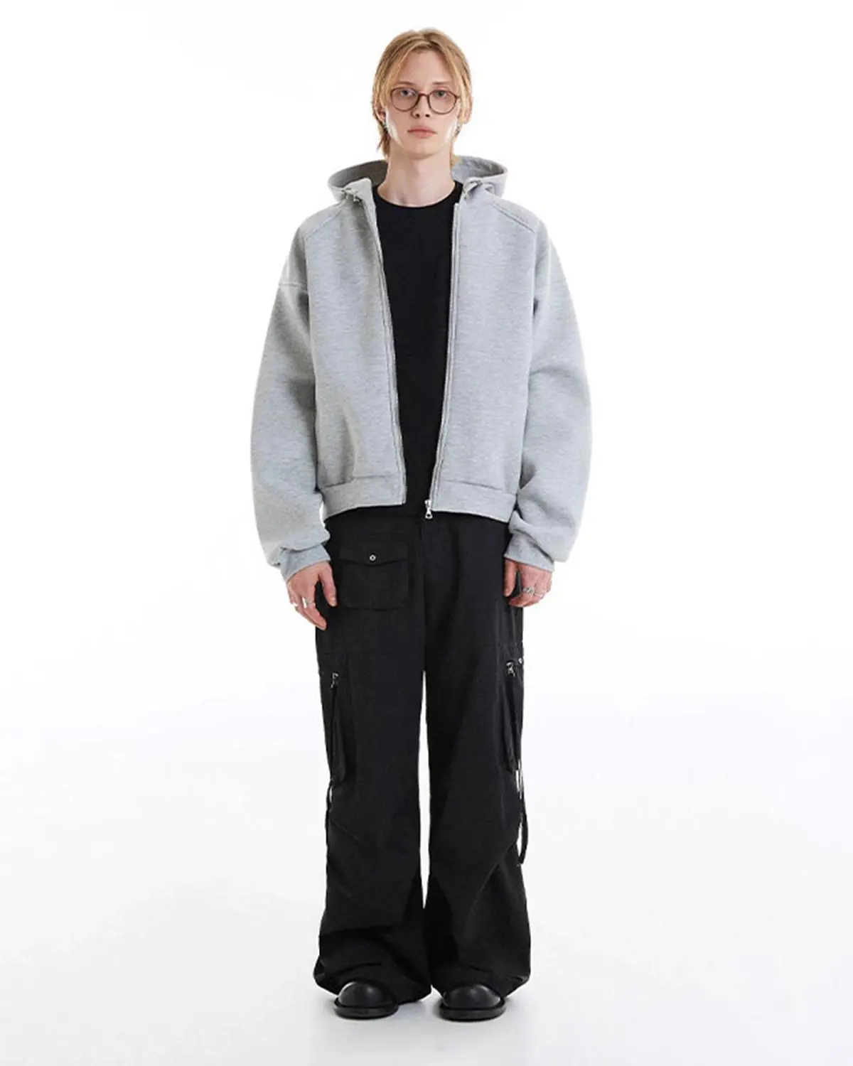 INFLATION Grey Boxy Zip Up Hoodies - Image 3