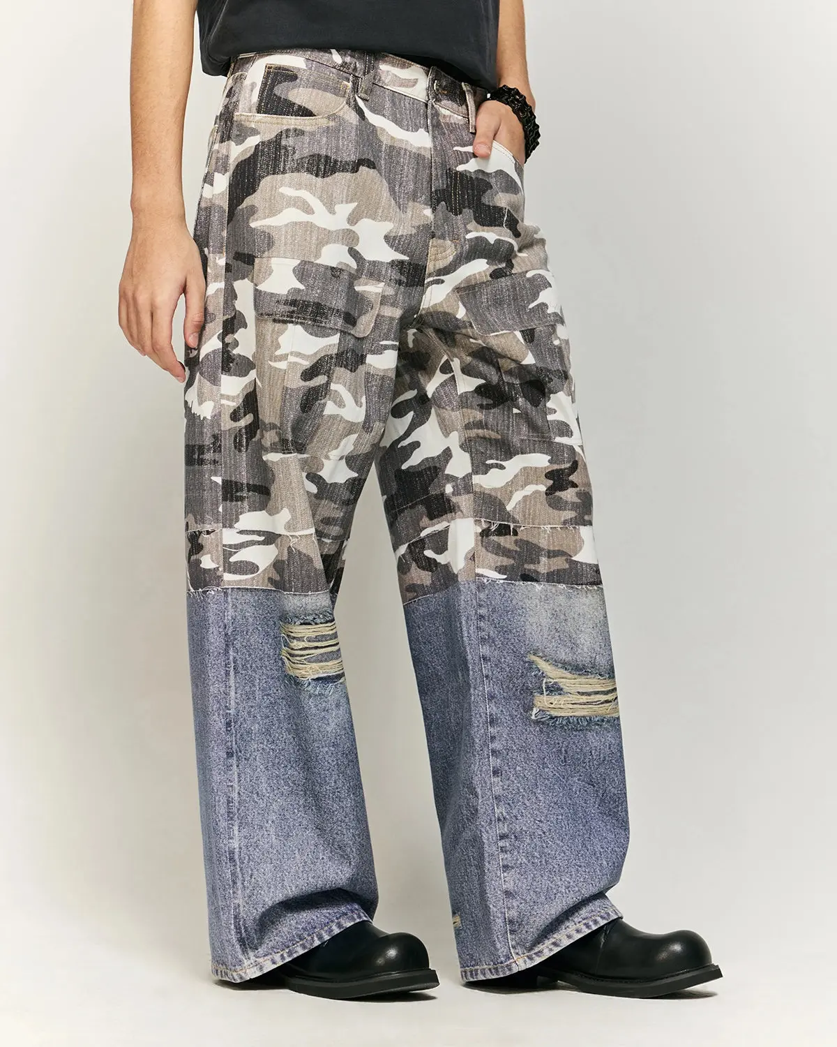 Patchwork Effect Print Baggy Jeans | Inflation Streetwear - Image 3