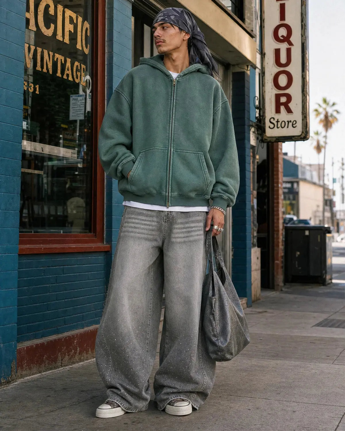 INFLATION Washed Distressed Fleece Zip Up Hoodies - Image 5