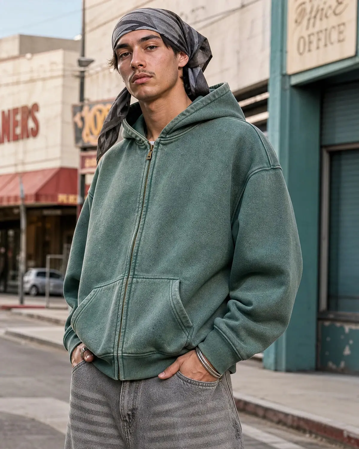 INFLATION Washed Distressed Fleece Zip Up Hoodies - Image 7