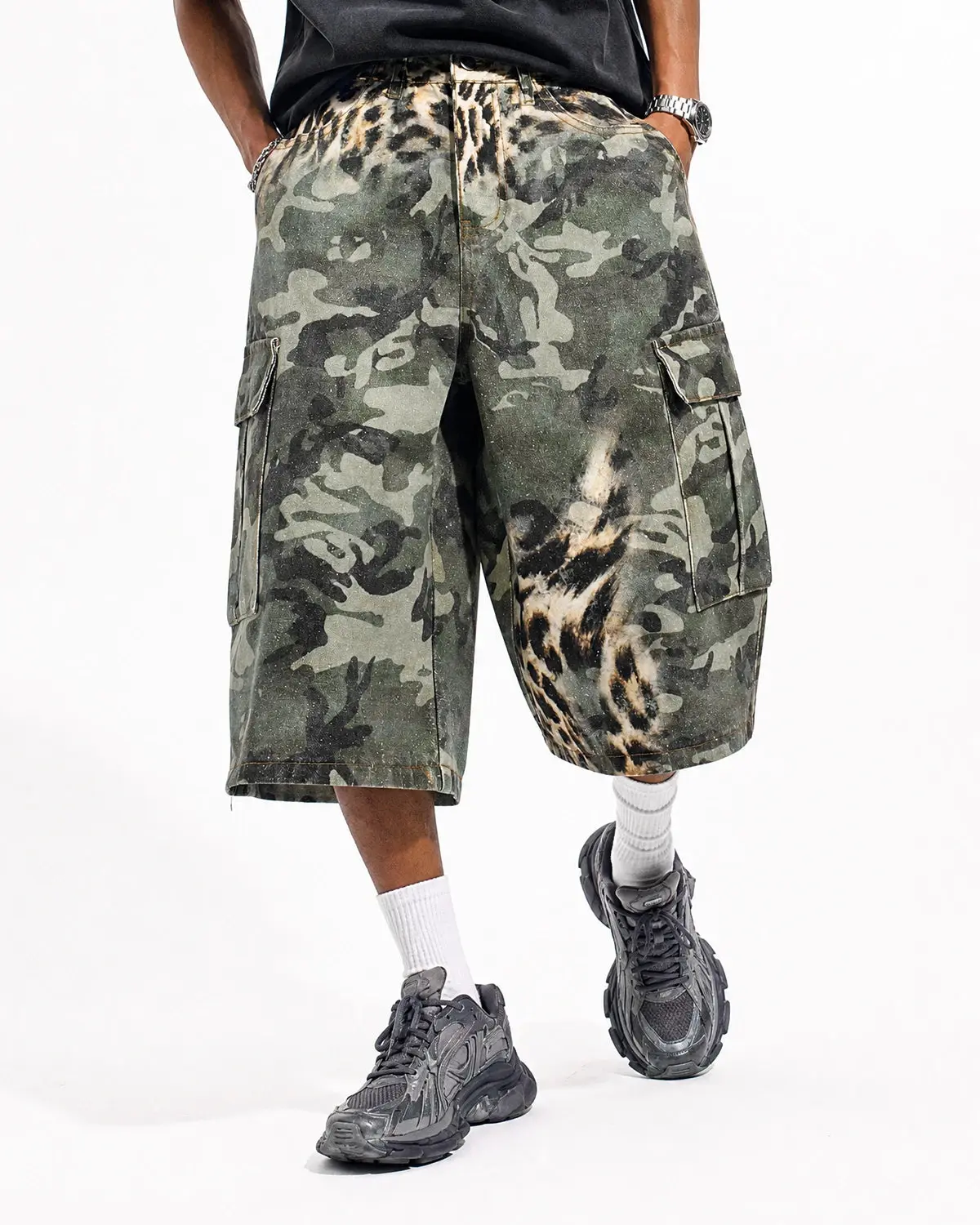 Leopard Camo Cargo Longline Shorts | Inflation Streetwear - Image 2
