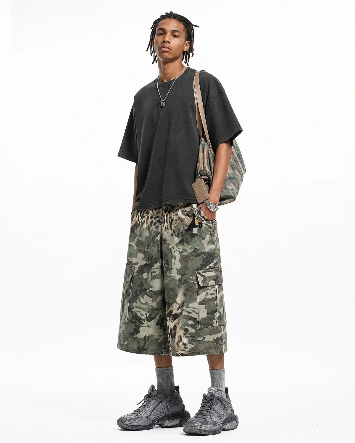 Leopard Camo Cargo Longline Shorts | Inflation Streetwear - Image 4