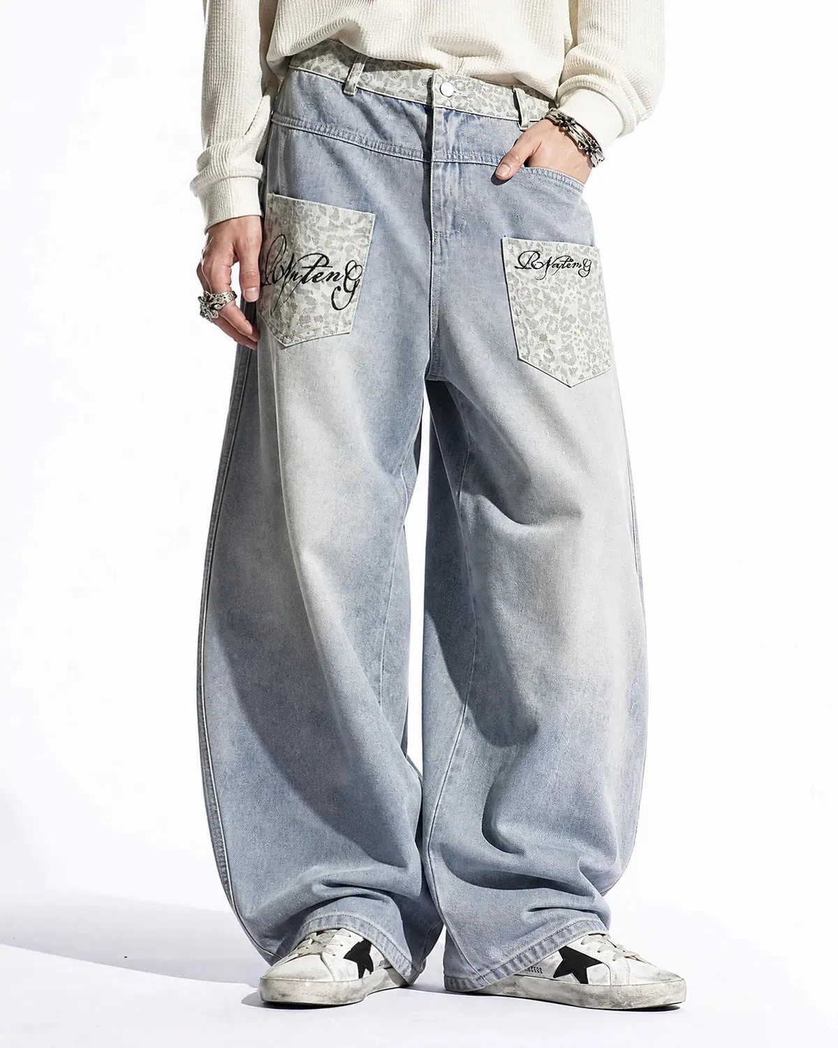 Leopard Patch Barrel Jeans | Inflation Streetwear - Image 6