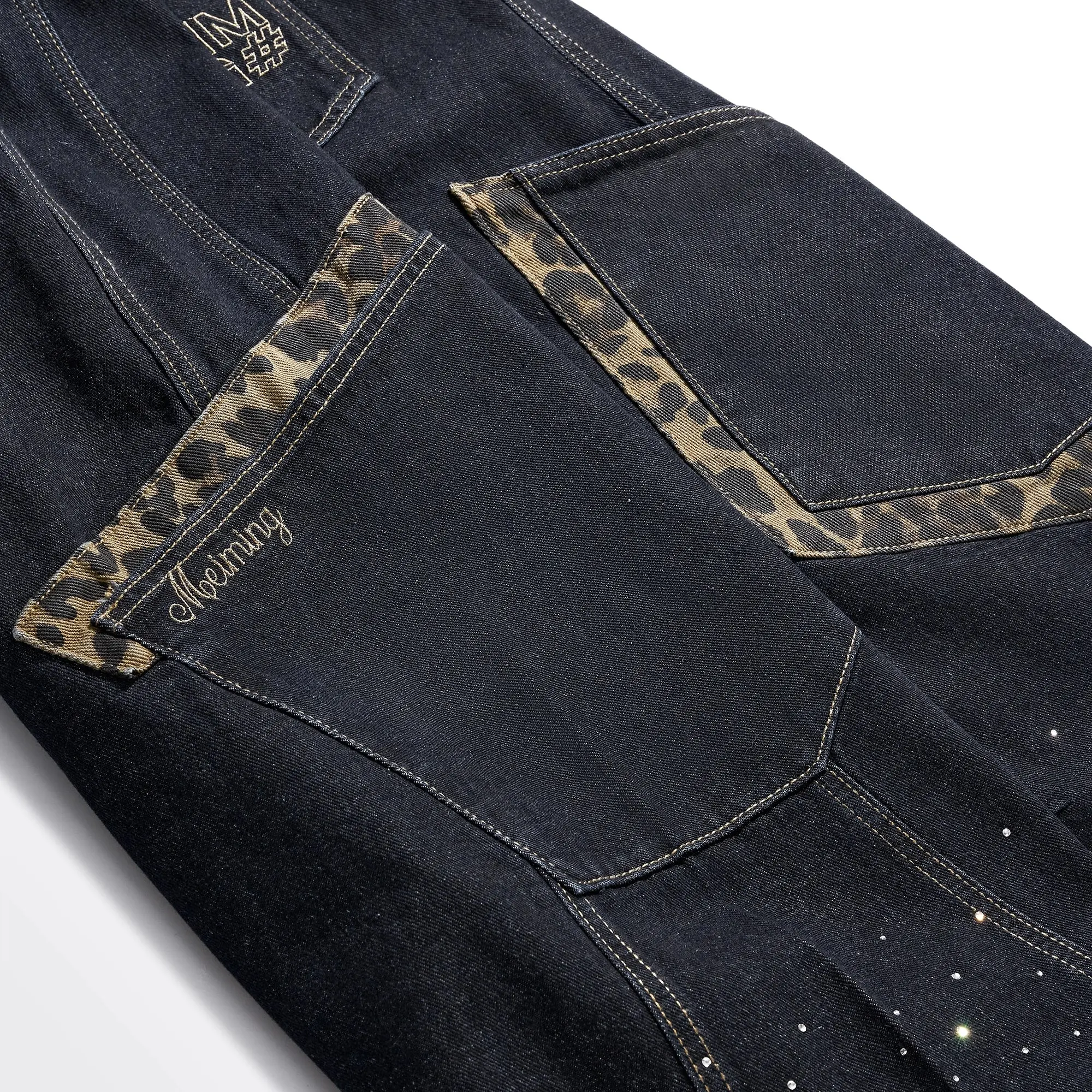 Leopard Patch Rhinestone Barrel Jeans | Inflation Streetwear - Image 10