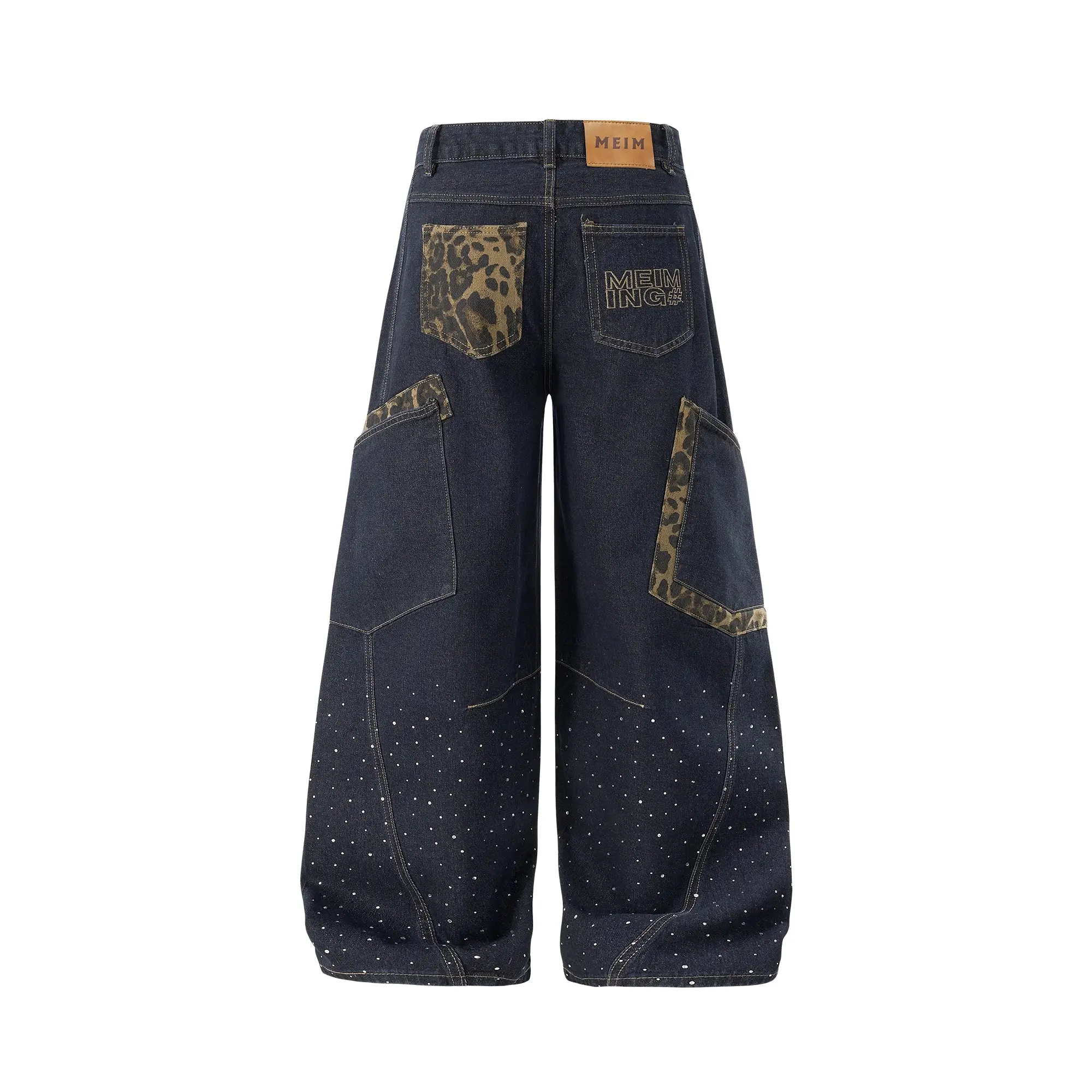 Leopard Patch Rhinestone Barrel Jeans | Inflation Streetwear - Image 3