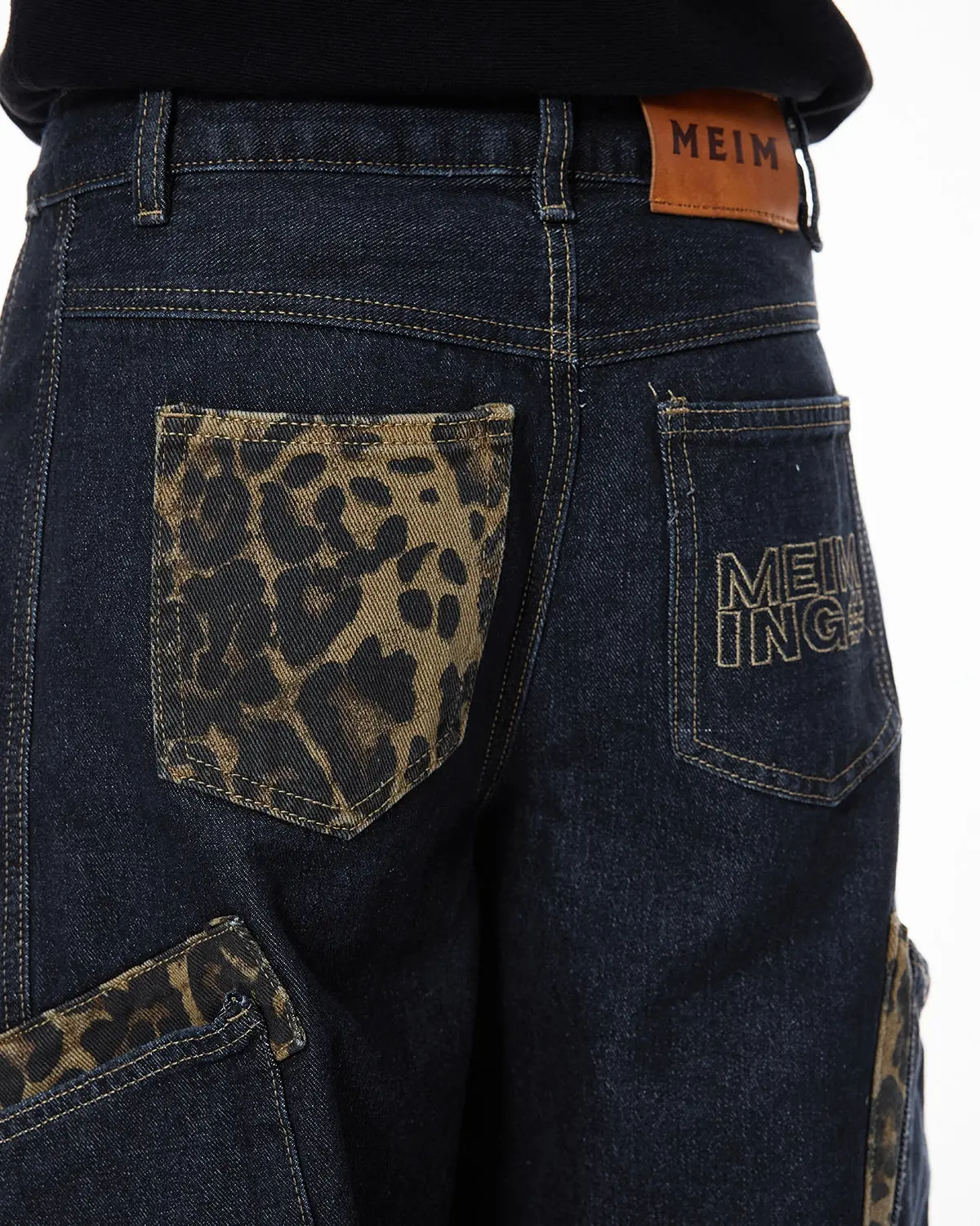 Leopard Patch Rhinestone Barrel Jeans | Inflation Streetwear - Image 7
