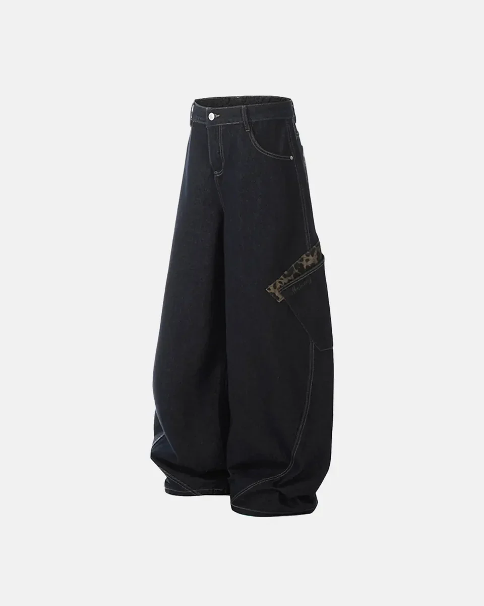 Leopard Patchwork Barrel Jeans | Inflation Streetwear - Image 8