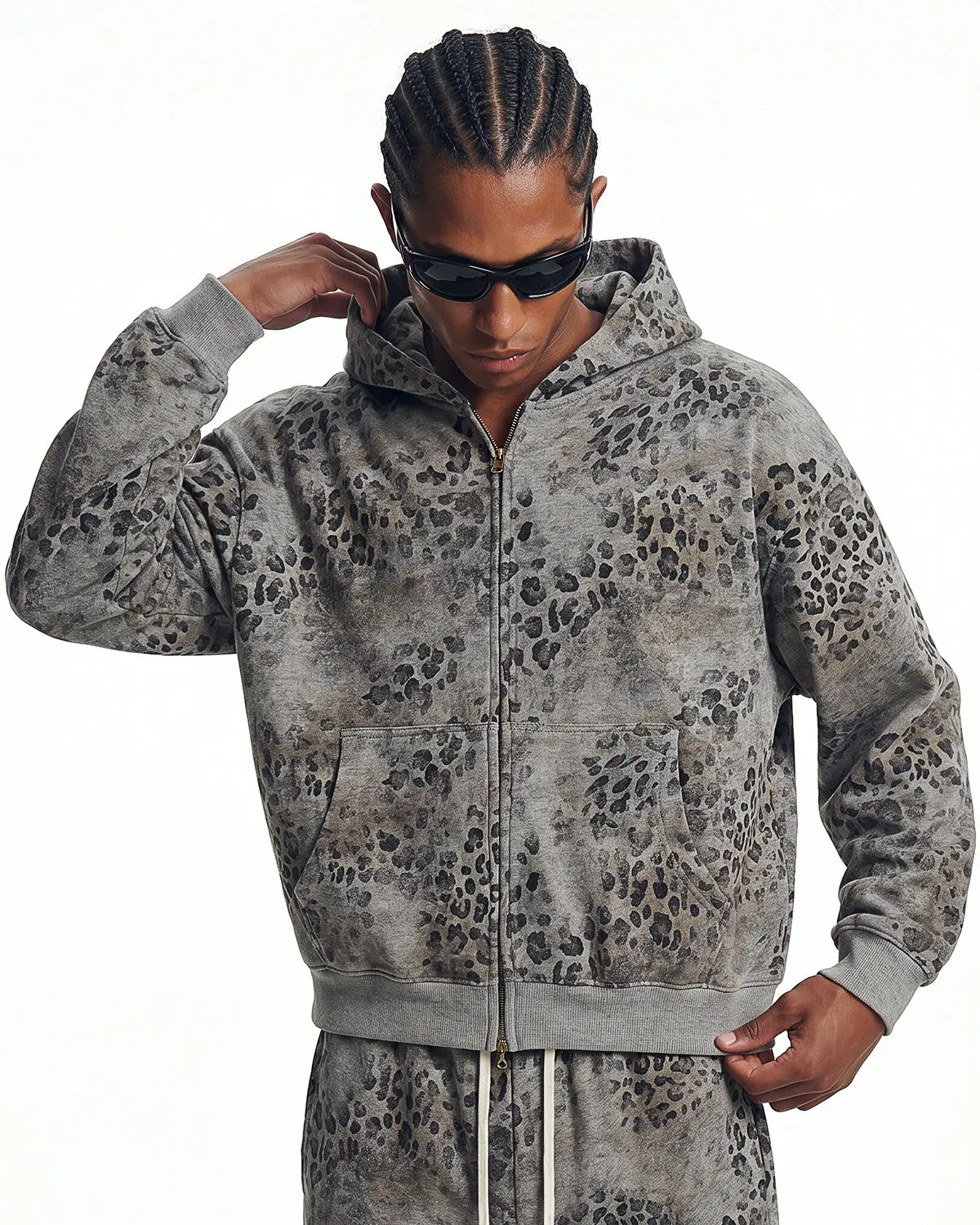 Leopard Print Boxy Zip Up Hoodie | Inflation Streetwear - Image 5