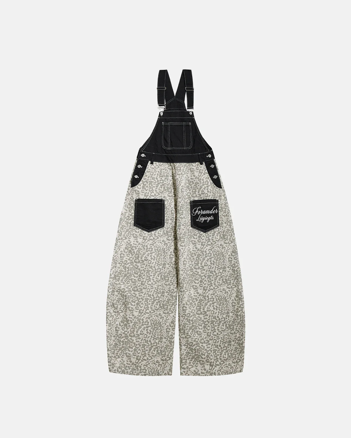 Leopard Print Wide-Leg Denim Overalls | Inflation Streetwear