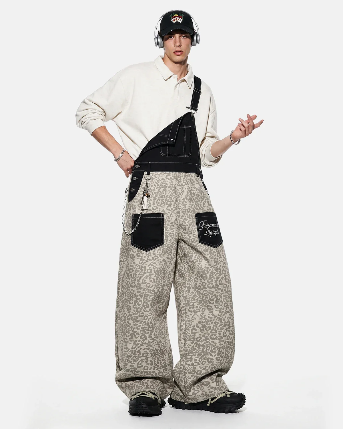 Leopard Print Wide-Leg Denim Overalls | Inflation Streetwear - Image 2