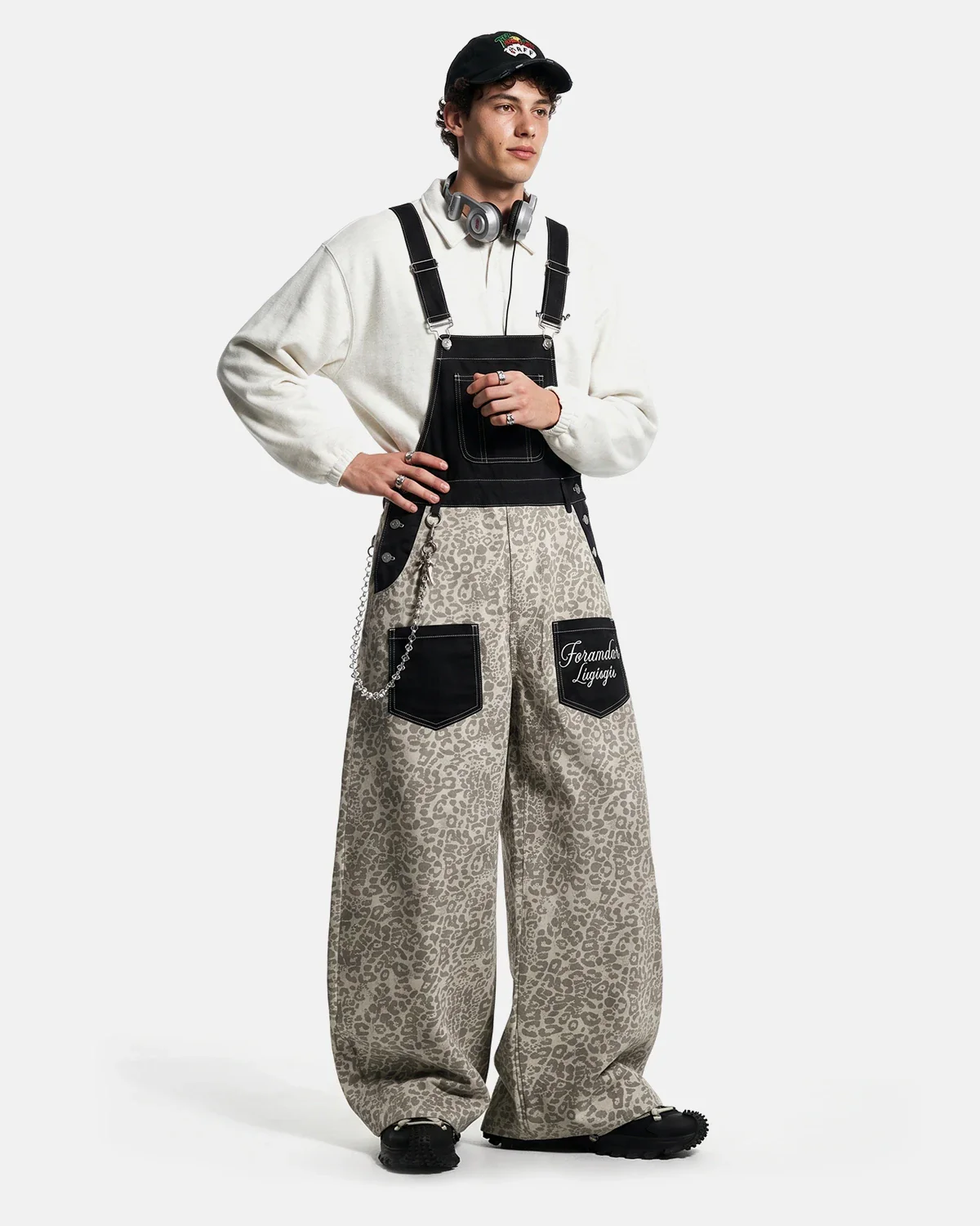 Leopard Print Wide-Leg Denim Overalls | Inflation Streetwear - Image 3