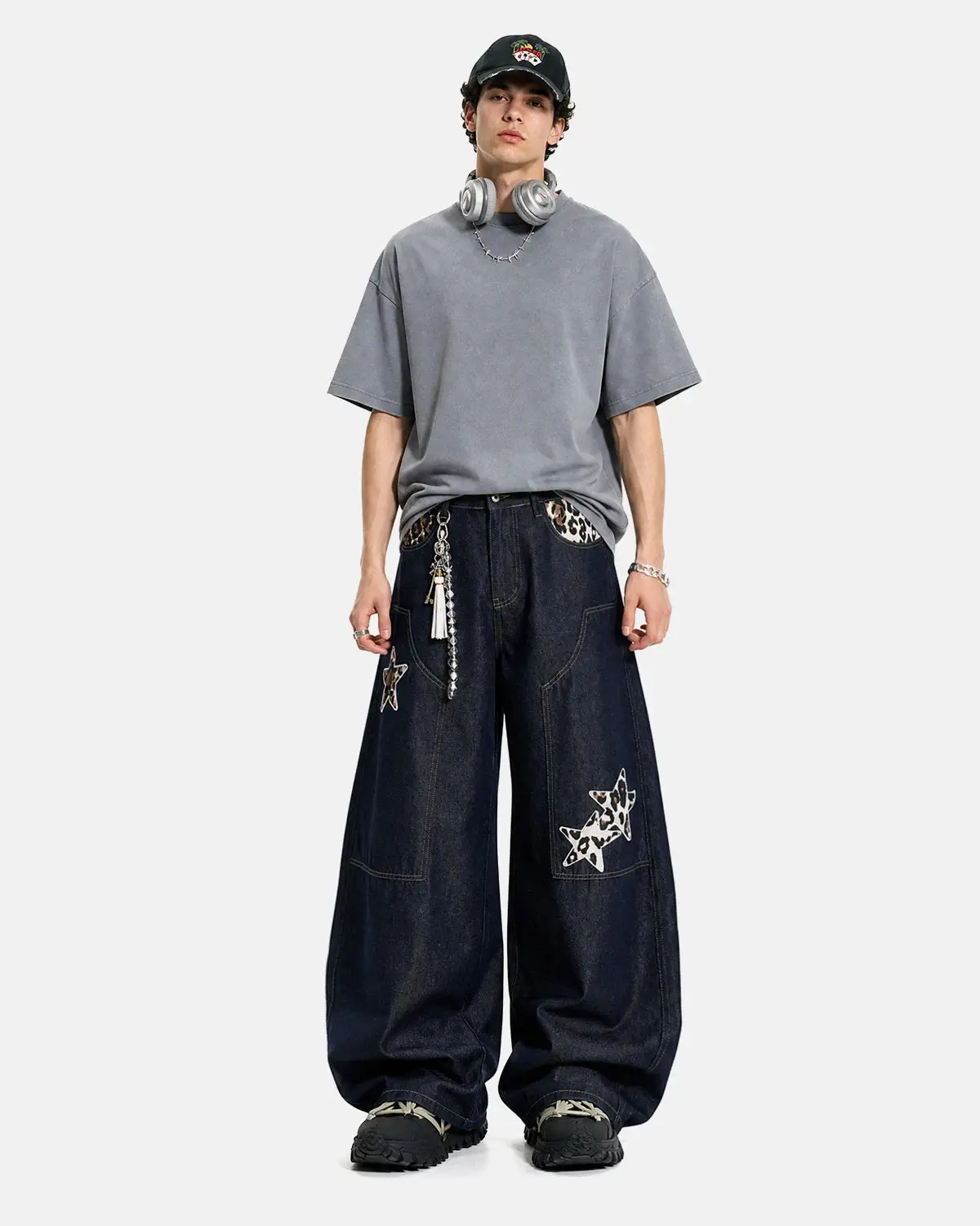 Leopard Star Patch Barrel Jeans | Inflation Streetwear - Image 4