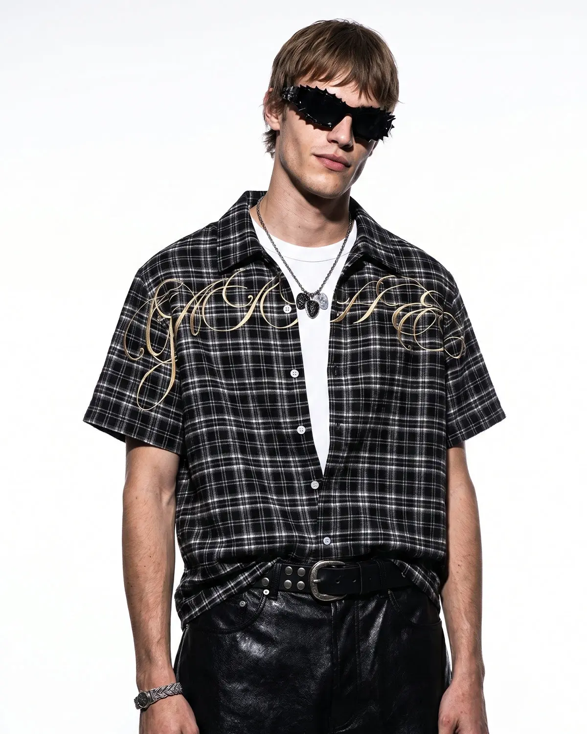 Lettering Embroidery Plaid Shirts | Inflation Streetwear - Image 6