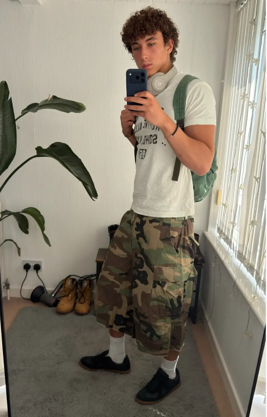 Oversized Camo Cargo Longline Shorts | Inflation Streetwear - Image 4
