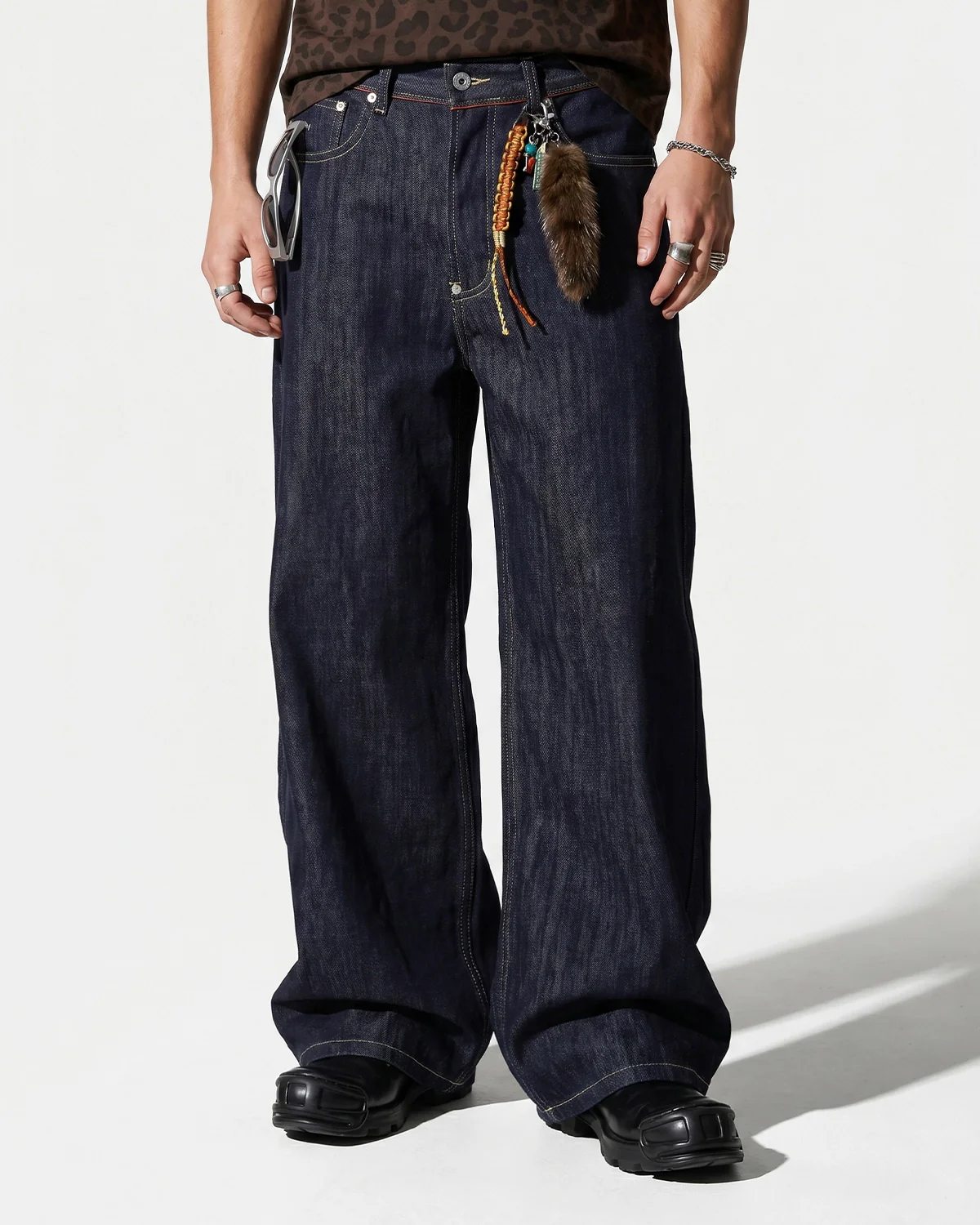 Paris Buckle Raw Baggy Jeans | Inflation Streetwear - Image 2