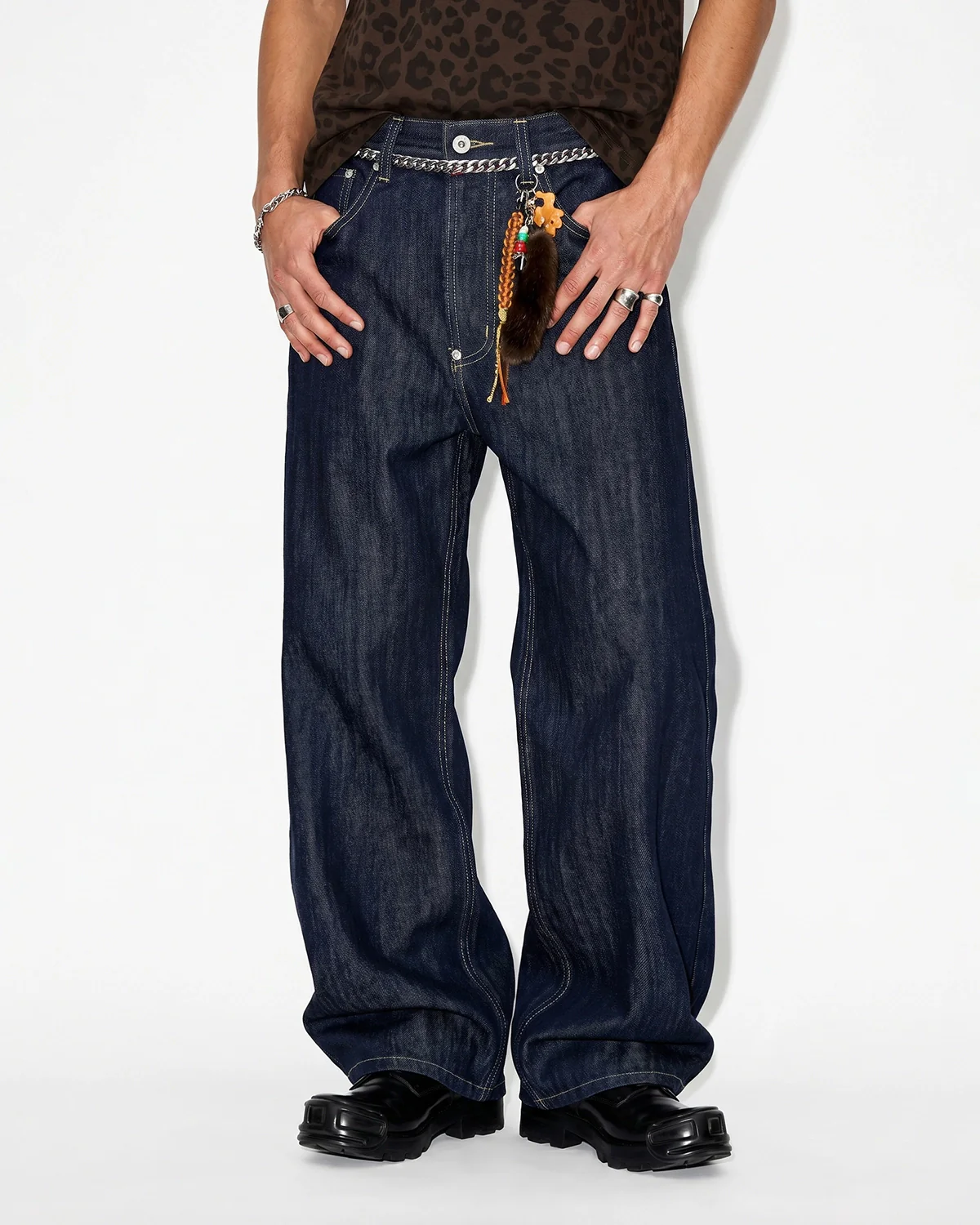 Paris Buckle Raw Baggy Jeans | Inflation Streetwear - Image 3