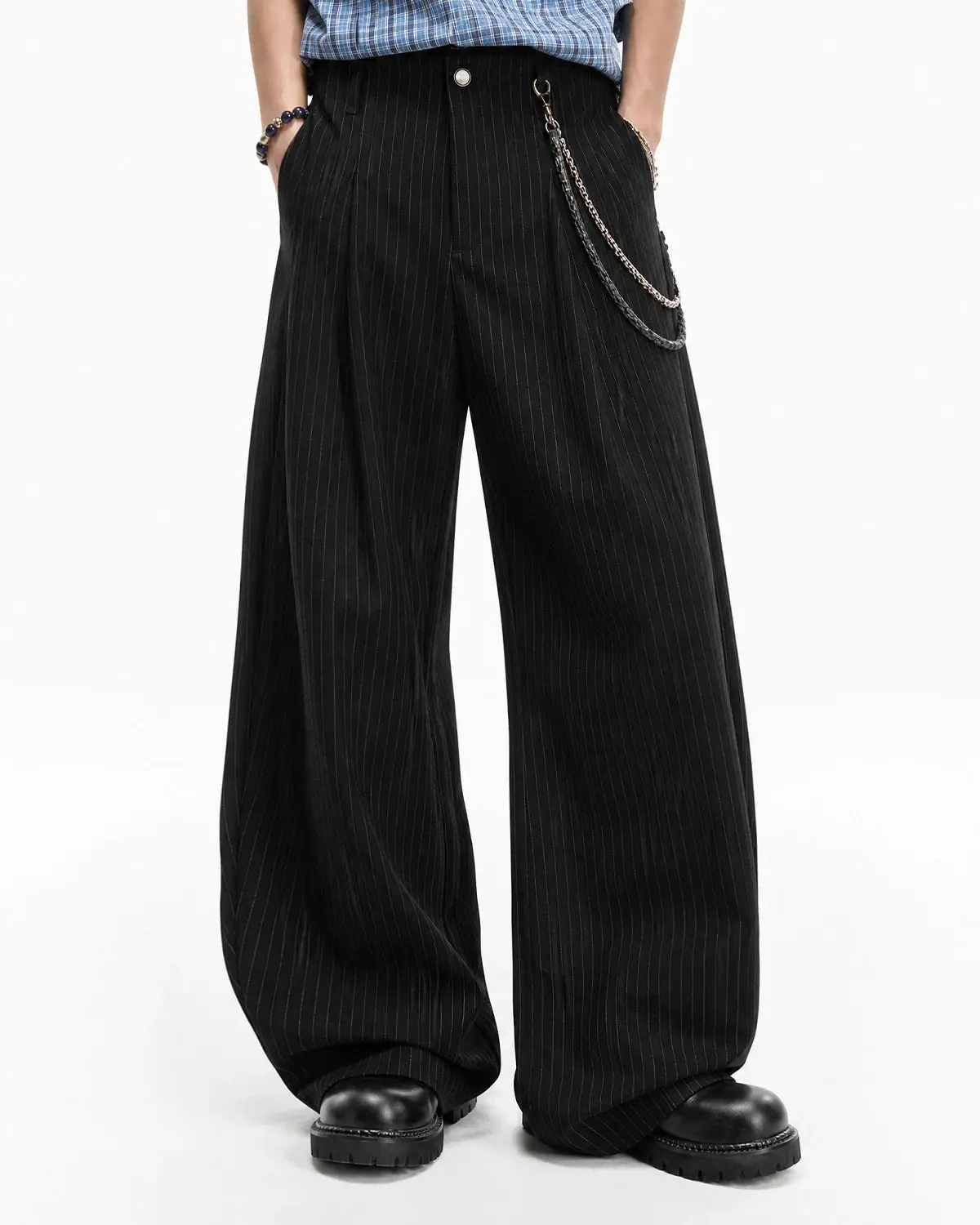 Pinstripe Pleated Barrel Tailored Pants | Inflation Streetwear - Image 2