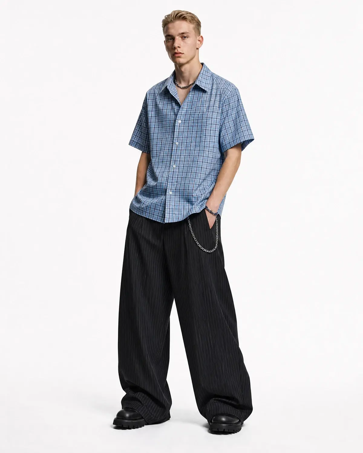 Pinstripe Pleated Barrel Tailored Pants | Inflation Streetwear - Image 3