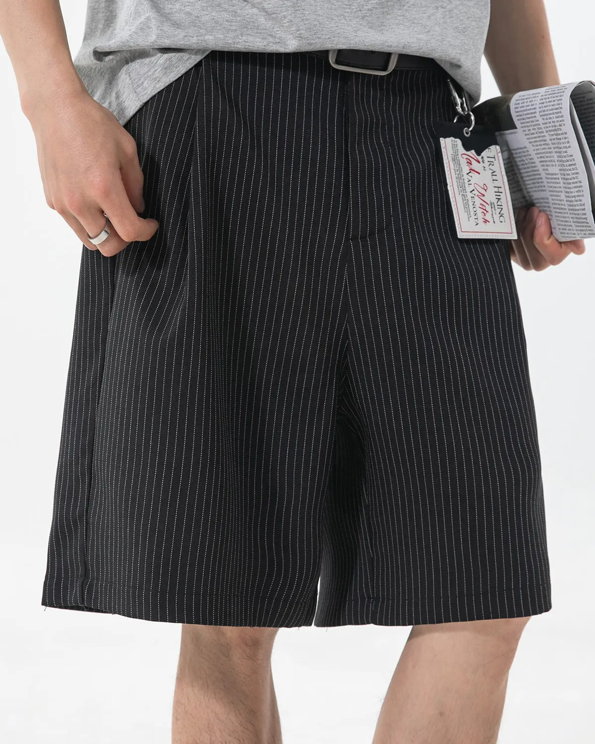 Pinstripe Pleated Tailored Shorts | Inflation Streetwear - Image 4