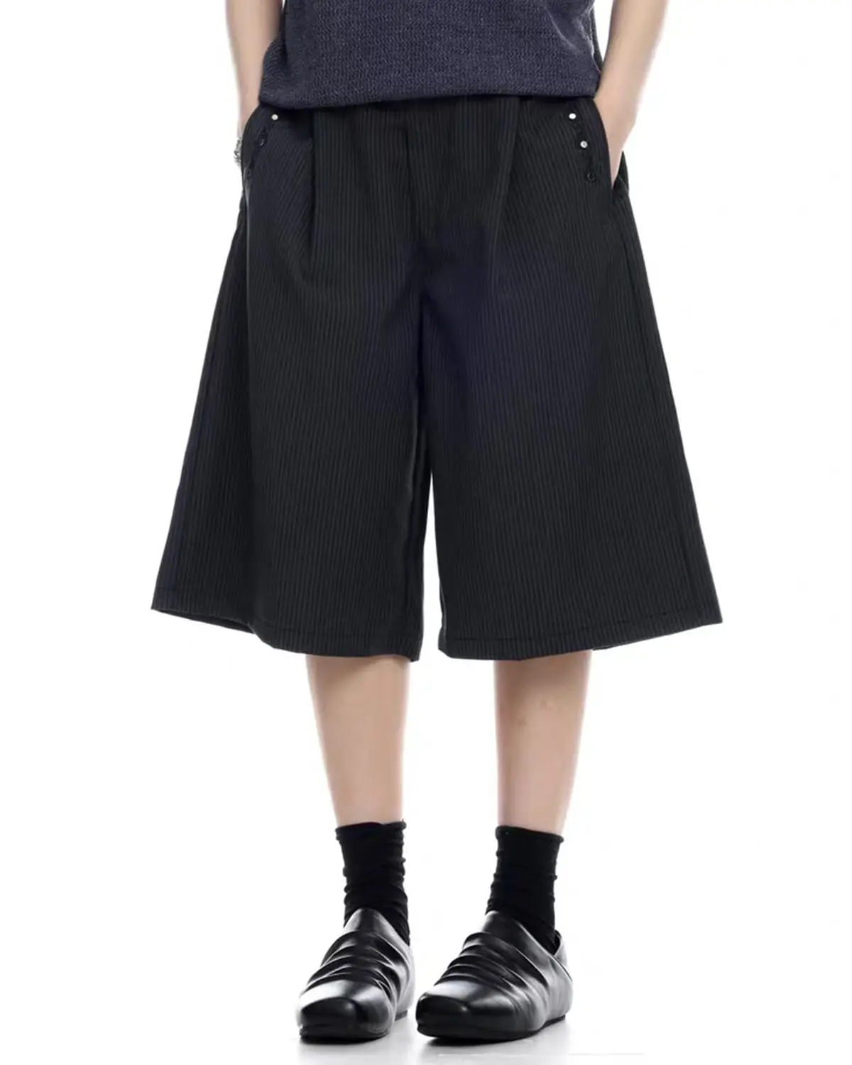Pinstripe Stud Detail Tailored Shorts | Inflation Streetwear - Image 3