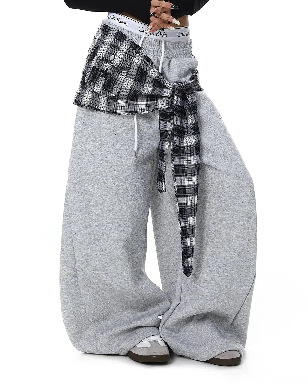 Plaid Layered Baggy Sweatpants | Inflation Streetwear - Image 3