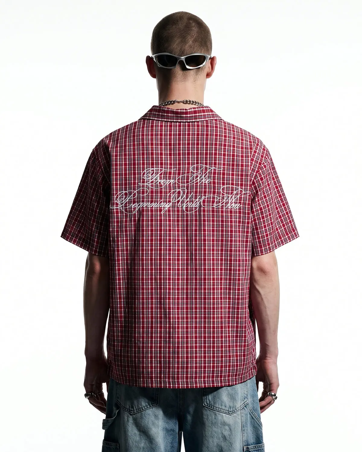 Plaid Script Embroidered Short-Sleeve Shirt | Inflation Streetwear - Image 10
