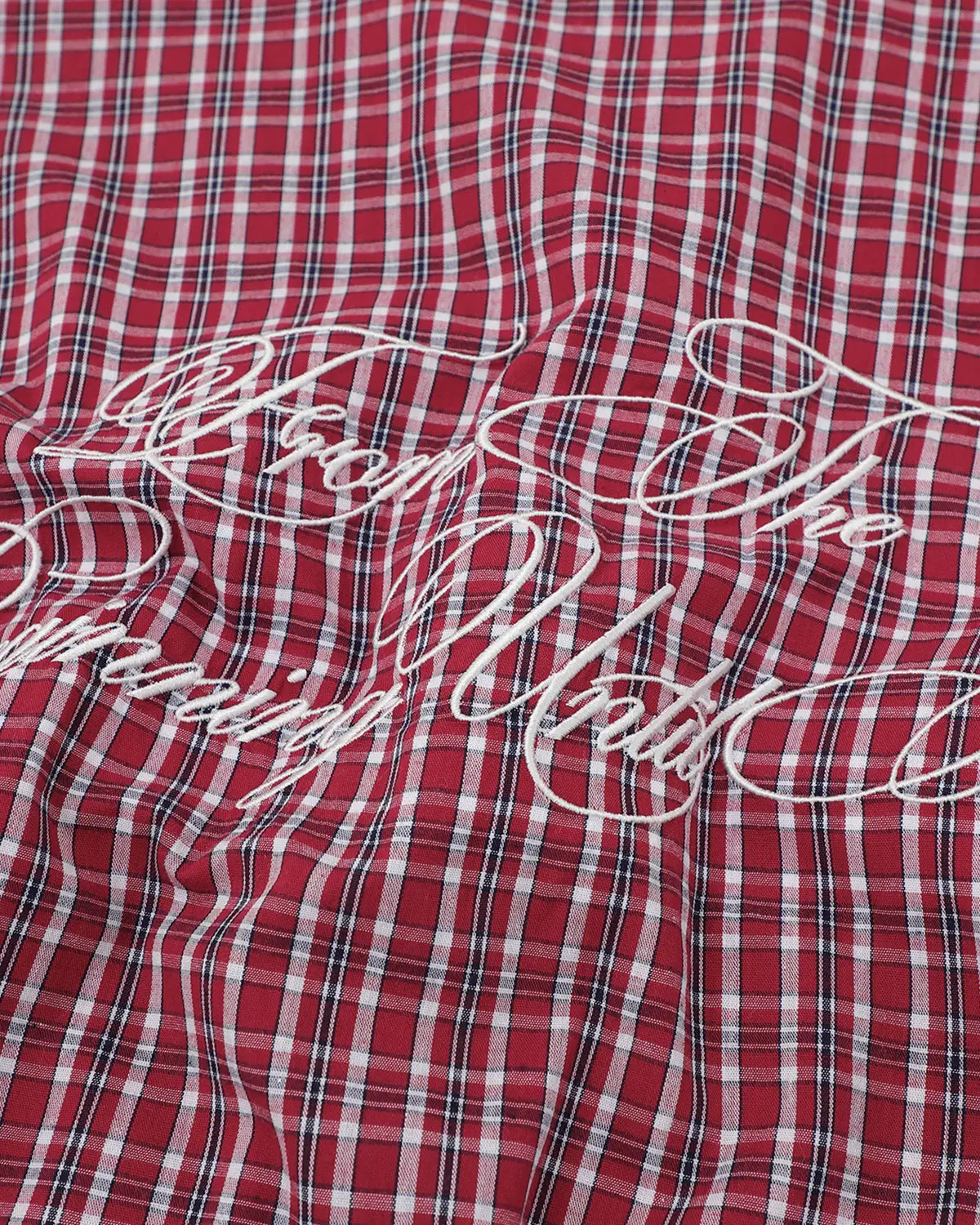 Plaid Script Embroidered Short-Sleeve Shirt | Inflation Streetwear - Image 14