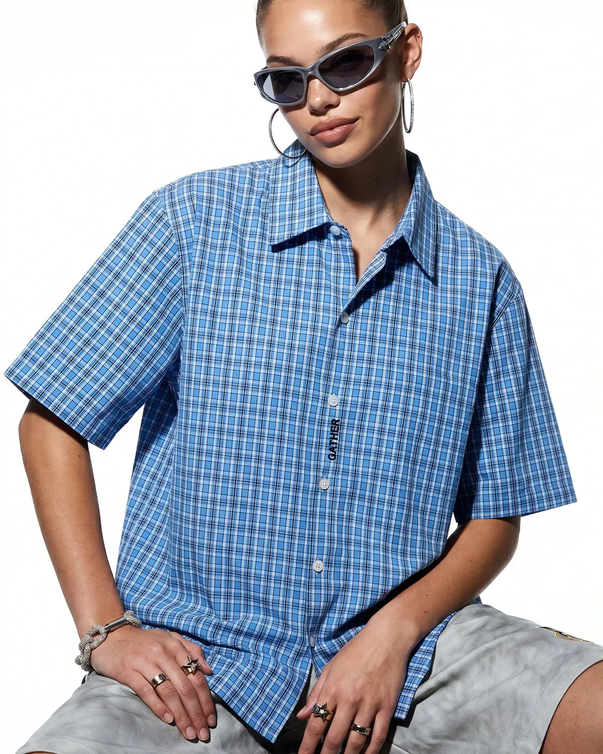 Plaid Script Embroidered Short-Sleeve Shirt | Inflation Streetwear - Image 8