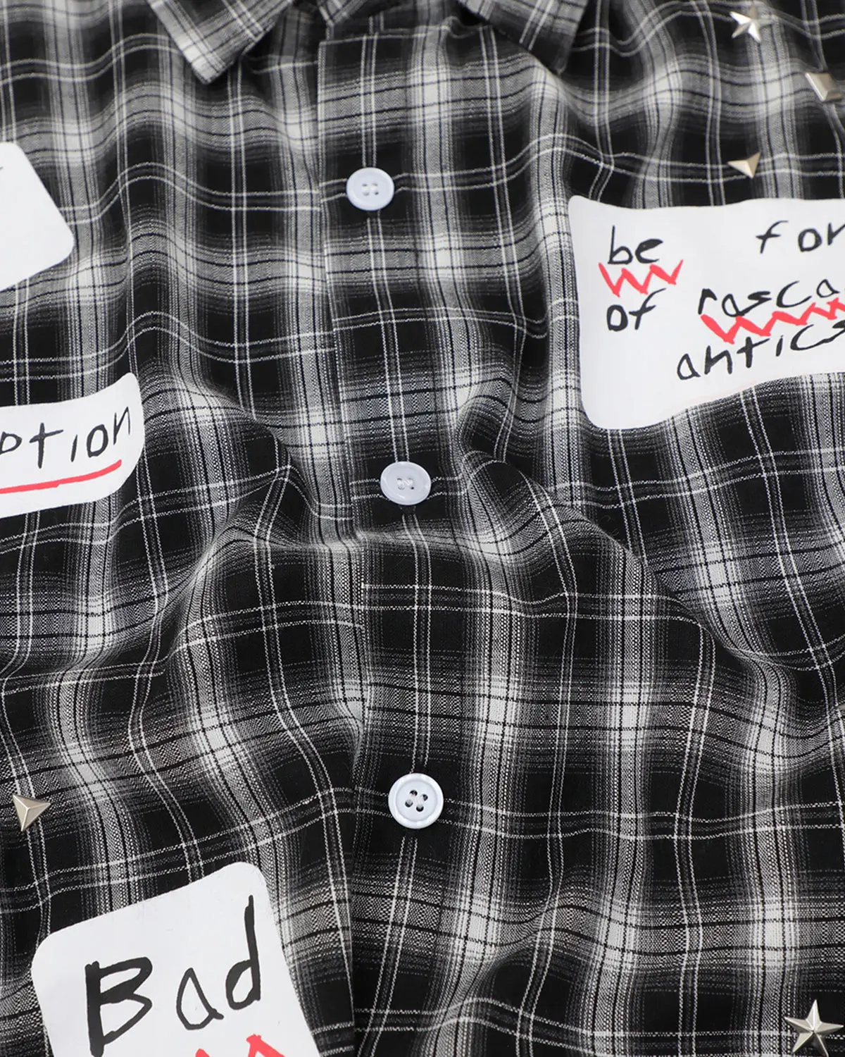 Plaid Sticker Graphic Studded Shirt | Inflation Streetwear - Image 2