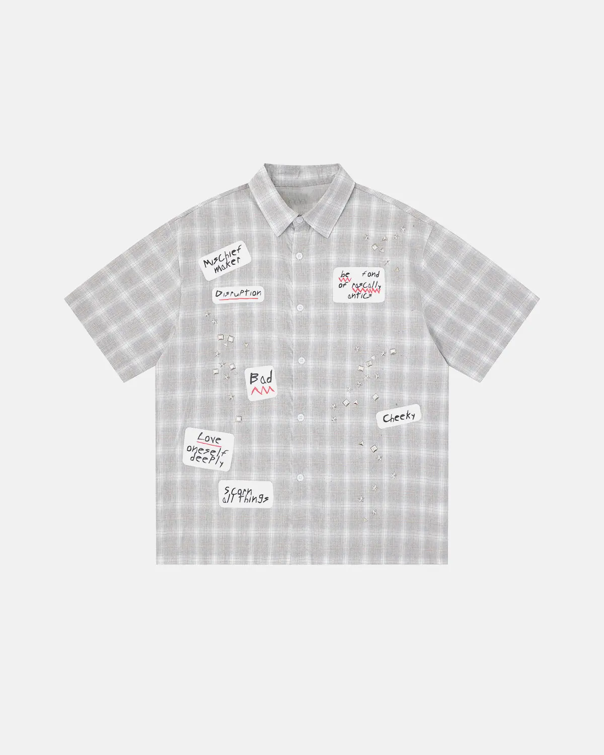 Plaid Sticker Graphic Studded Shirt | Inflation Streetwear - Image 4